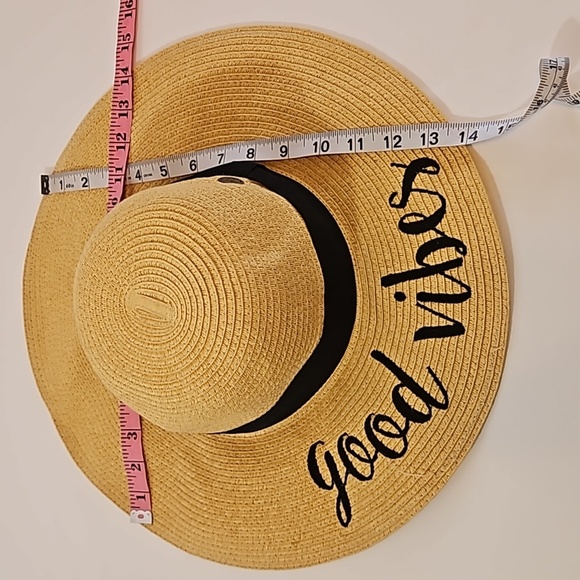 C.C Exclusive Fashionable Sunhat paper straw Good Vibes black embroidery design - Picture 17 of 17